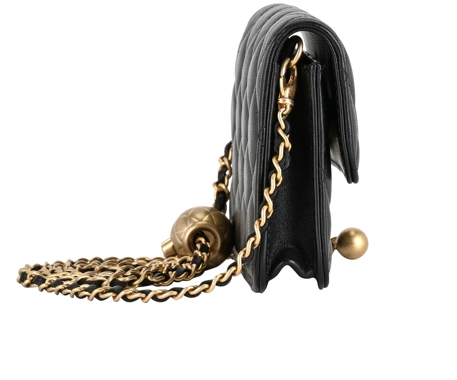 Pearl Crush Mini Wallet On Chain, &pound;2,500, Handbags, Black, Lambskin Leather, Side view